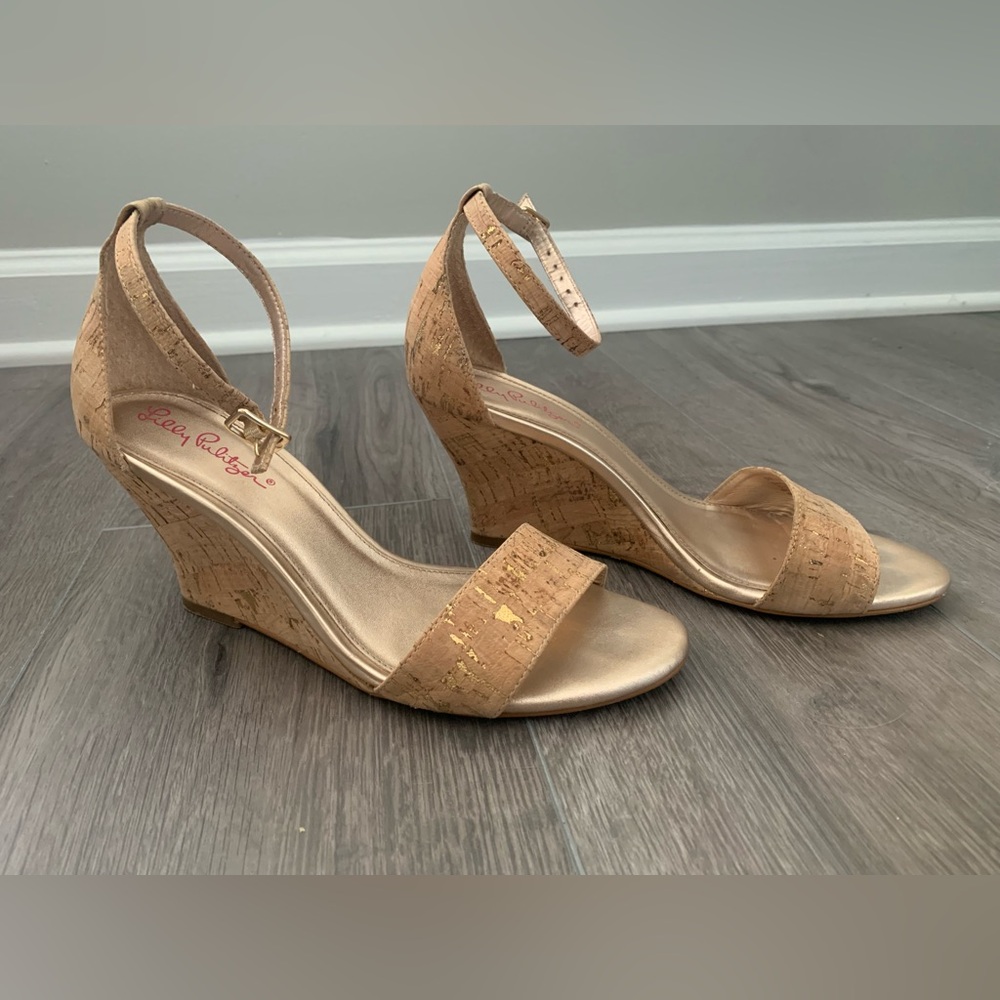 Lilly Pulitzer Jenna Cork Wedge Heels (3”). Size 8.